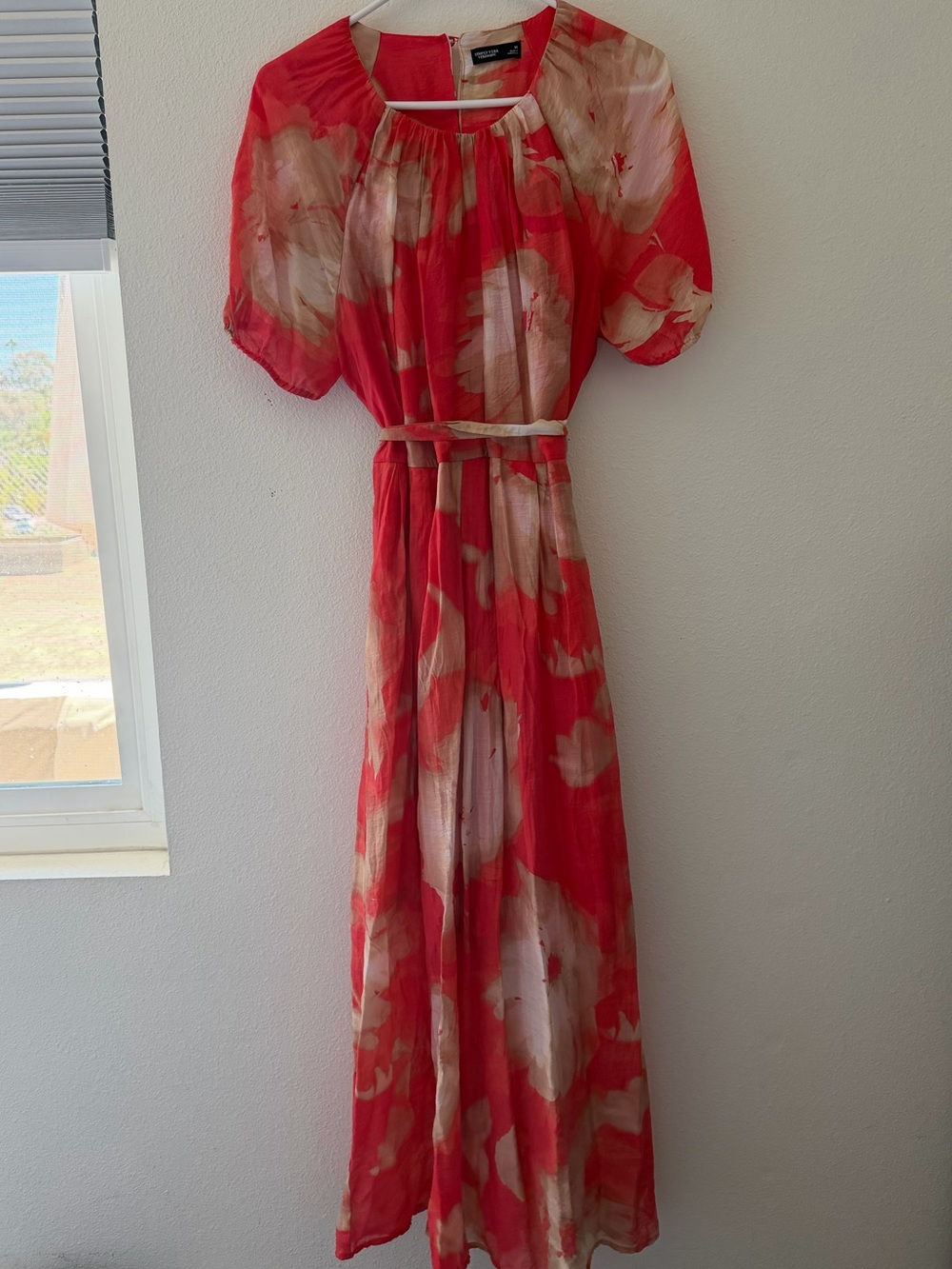 Vera Wang Coral Floral Maxi Dress with Belt
